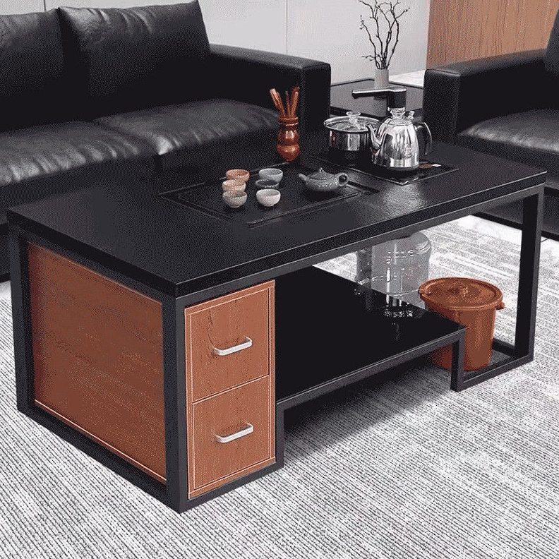 办公室接待桌简约现代火烧石茶几组合喝茶铁艺火山石商务功夫茶桌