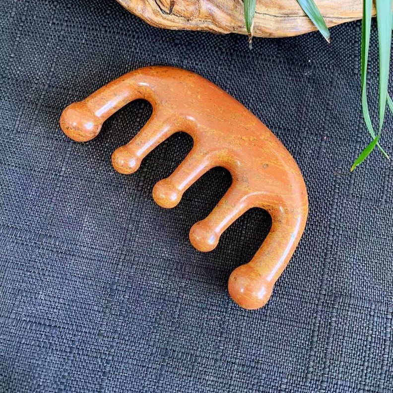 部梳按摩梳砭石爪头皮齿头疗指五梳专用头砭石五梳红天然五