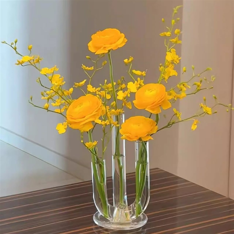 高透玻璃弯管花瓶小口径植物水培鲜花器培养皿简约客厅摆件装饰品