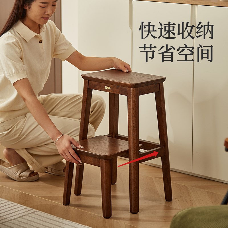 实木家用折叠梯凳两步台阶家用加厚可折叠多功能两用梯子登高爬梯