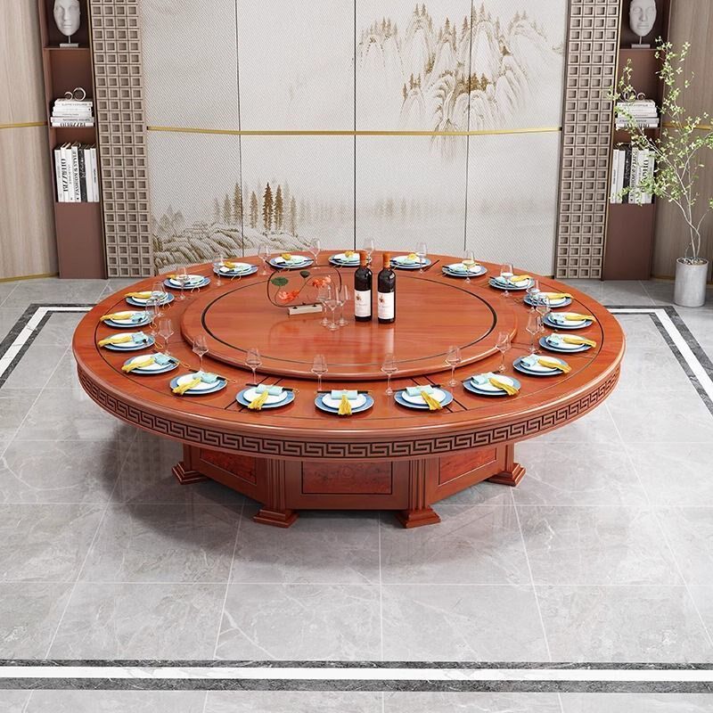 电动餐桌新中式实木20人全自动带转盘电磁炉火锅桌酒店圆形大圆桌
