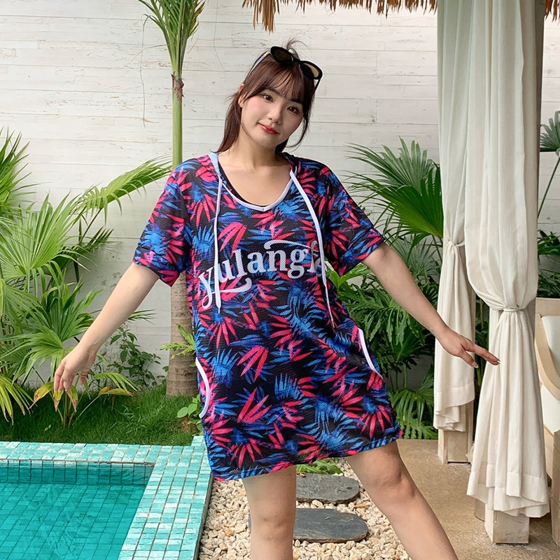 加大码泳衣女胖mm300遮肉分体200斤三件套泡温泉成人胖人保守泳装