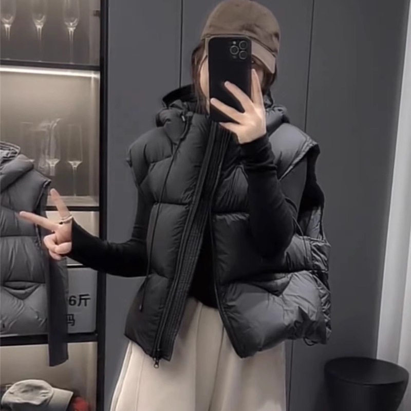 反季棉马甲女外穿短款连帽2025年新款韩版宽松小个子坎肩冬季