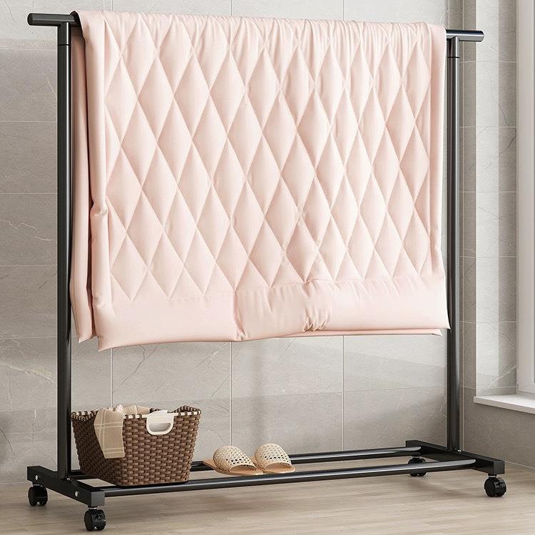 晾衣架室内落地家用卧室挂衣服折叠单杆伸缩移动晒凉衣帽架子带轮