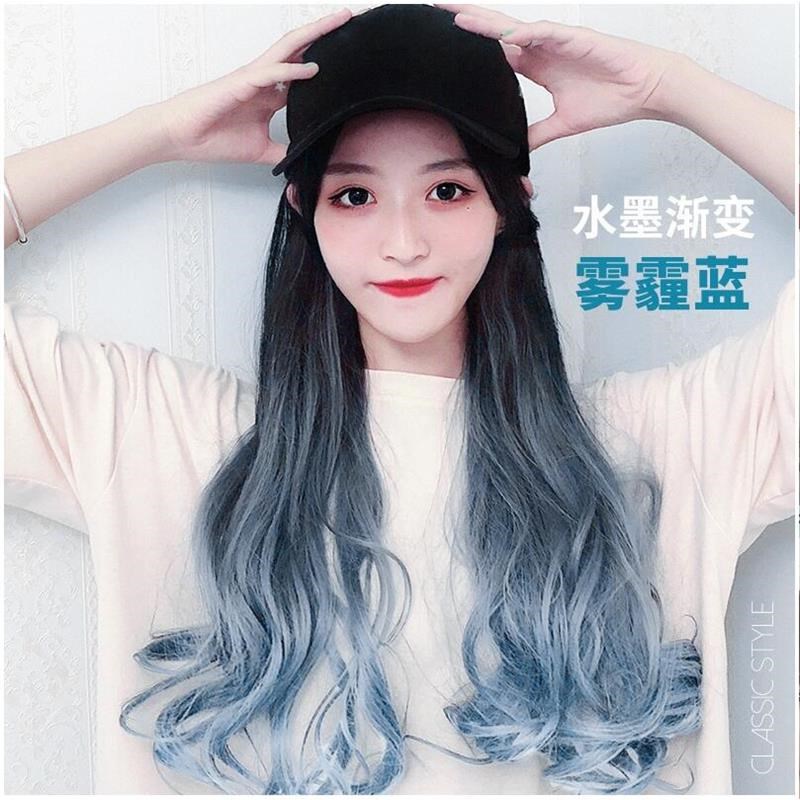 假发女长发帽子带假发一体女夏天时尚渐变长卷发自然网红全头套