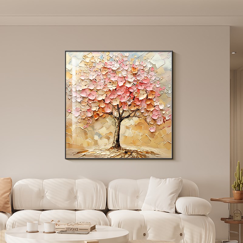 发财树客厅装饰画大芬村油画沙发背景墙挂画奶油风花卉餐厅卧室画图片