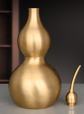 黄铜福禄双全葫芦摆件光面八卦葫芦有叶开口空心葫芦家居客厅装饰