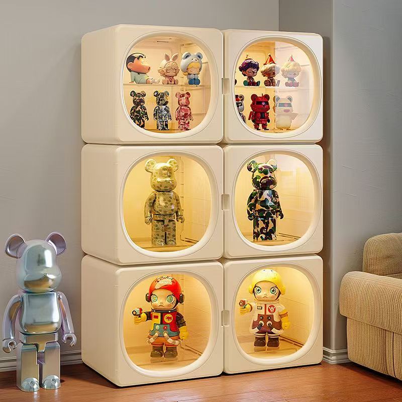 奶油风手办收纳盒透明门