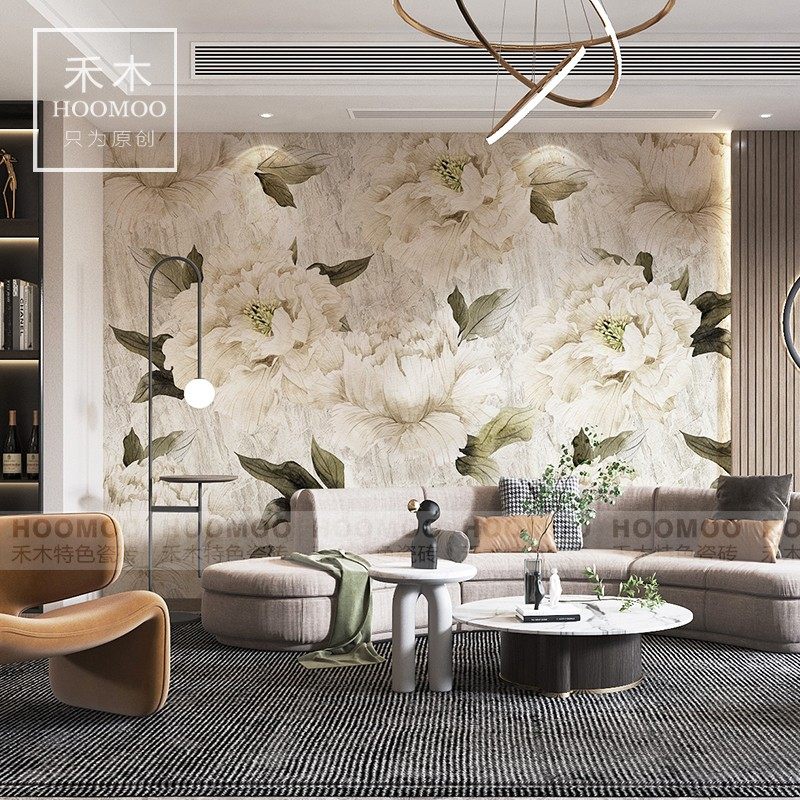 现代美式牡丹花 卫生间瓷砖装饰艺术图案沙发洗手间厕所浴室墙砖