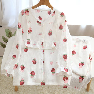 孕妇睡衣大码 春秋透气棉纱布月子服哺乳期喂奶纯棉9月份6六7产后8