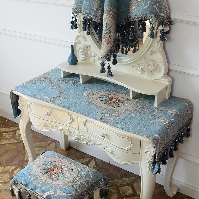 欧式梳妆台桌布家用卧室长方形桌面垫子床头柜布艺盖巾防尘天蓝色,居家布艺,桌布,淘宝优惠券,粉丝福利购,淘宝优惠卷
