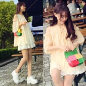 网红宽松雪纺仙女裙子夏季 气质时尚 上衣 套装 高级感孕妇连衣裙夏装