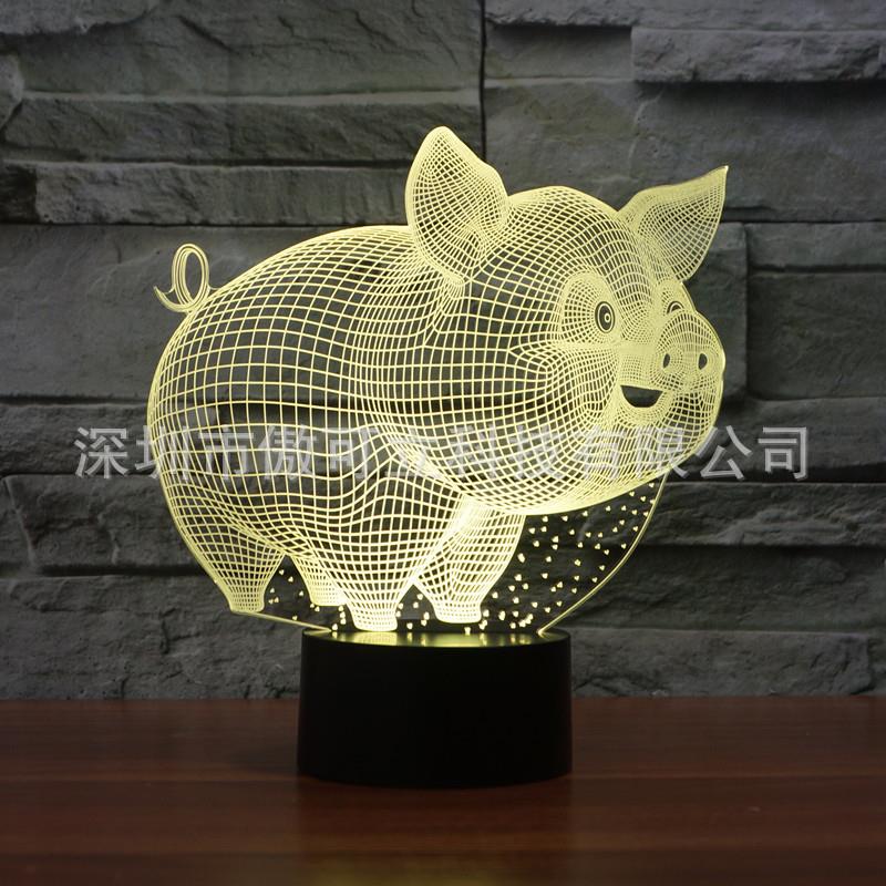 2024外贸新款小猪3D小夜灯 七彩触控充电LED视觉礼品氛围灯3388
