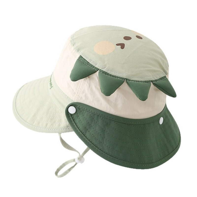 儿童防晒帽夏季网眼透气大檐宝宝遮阳帽子男童卡通户外披肩渔夫帽