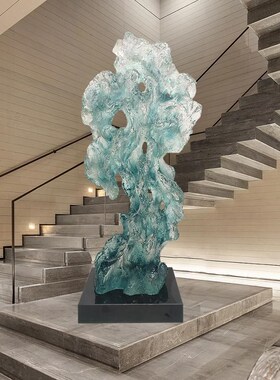 新中式透明树脂大型落地太湖石头雕塑售楼处酒店抽象玄关摆件客厅