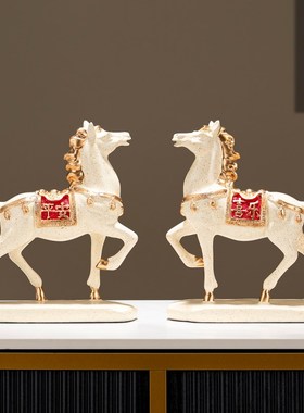 俊马摆件吉祥物树脂高端工艺品家居酒柜玄关客厅新中式复古装饰品