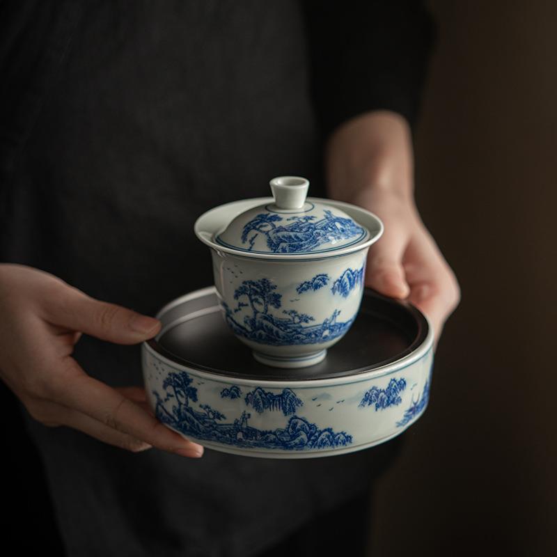 【折扣价】仿古釉壶承盘小茶台养壶茶承复古陶瓷干泡盘家用储水日