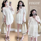 套装 休闲托腹裤 夏季 露肩蕾丝上衣 两件套外穿 2024新款 孕妇阔腿裤