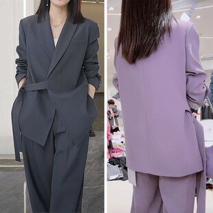 春装新款西装阔腿裤套装女胖mm宽松外套洋气职业西服两件套200斤