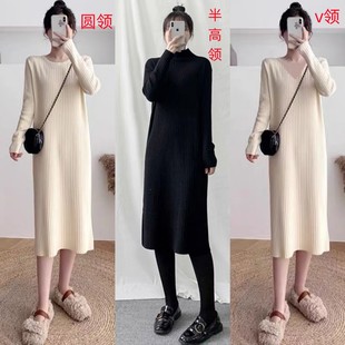 产后期喂奶衣服孕妇穿针织毛衣裙 辣妈款 哺乳连衣裙秋冬季 外出时尚
