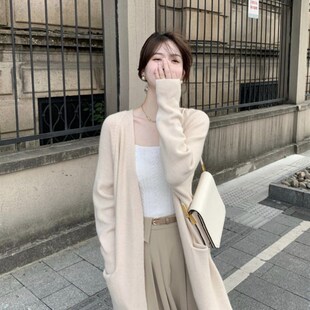 中长款针织开衫女2022年春秋新款慵懒风宽松纯色百搭长袖毛衣外套