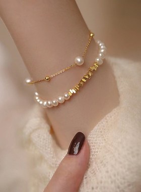 碎银几两天然淡水珍珠手链送女生高级礼物串珠不掉色手饰手串母亲