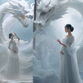 AI龙年新款 影楼主题仙气白色雪纺礼服孕妈咪艺术照服 孕妇拍照服装