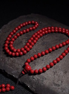 百搭民族风情侣配饰朱砂长款项链男女款108粒多圈佛珠手链简约