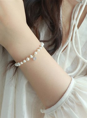因缺斯汀【温柔陷阱】不规则珍珠爱心手链小众设计可调节手饰百搭