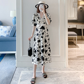 雪纺碎花中长款 孕妇装 高级感宽松V领短袖 2022新款 孕妇连衣裙 夏装
