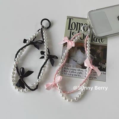 小众少女甜酷粉墨蝴蝶结珍珠质感