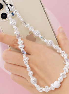 ins新款网红同款手机链白色异形水晶手腕短款挂绳防丢女cdd轻奢潮