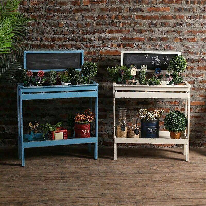 美式多层白色折叠木质花架置物架书架收纳架多肉阳台客厅室内摆件