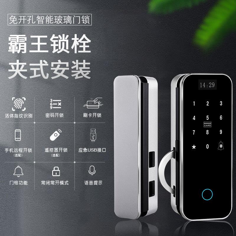 厂家办公室双开免开孔平移门智能电子密码门禁玻璃门指纹门锁