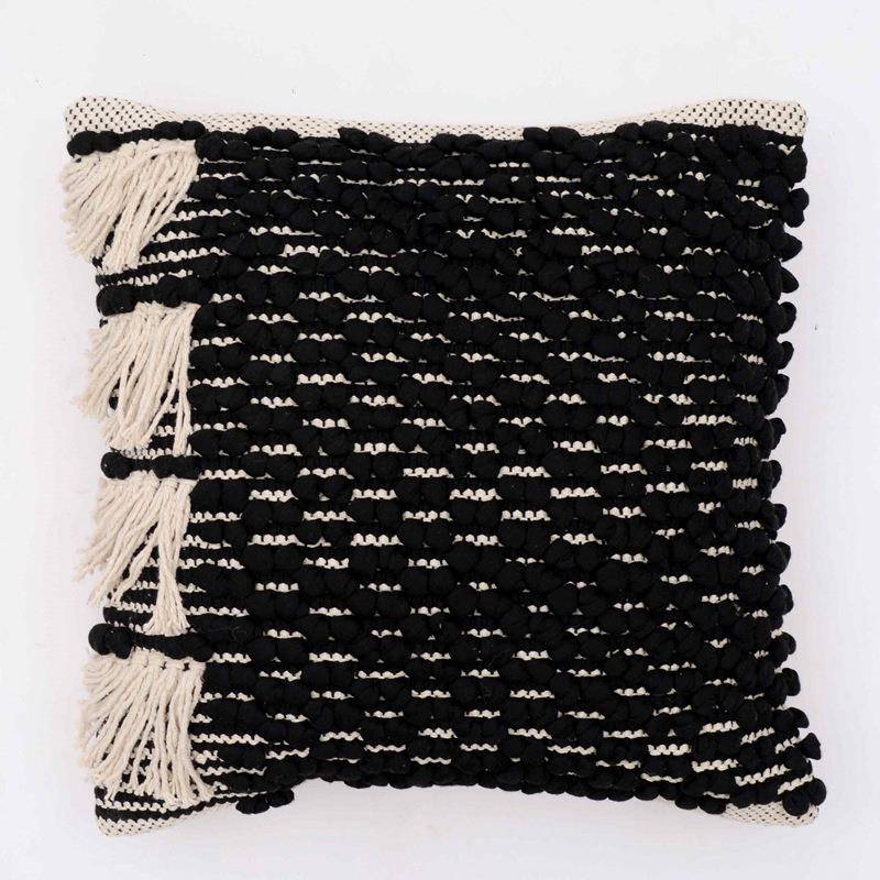 |黑白森林印度进口手工编织抱枕现代简约黑白灰客厅靠枕垫