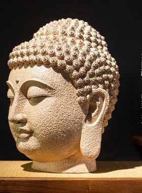 新中式大号慈悲佛头佛首佛像禅意摆件东南亚玄关走廊佛系装饰品