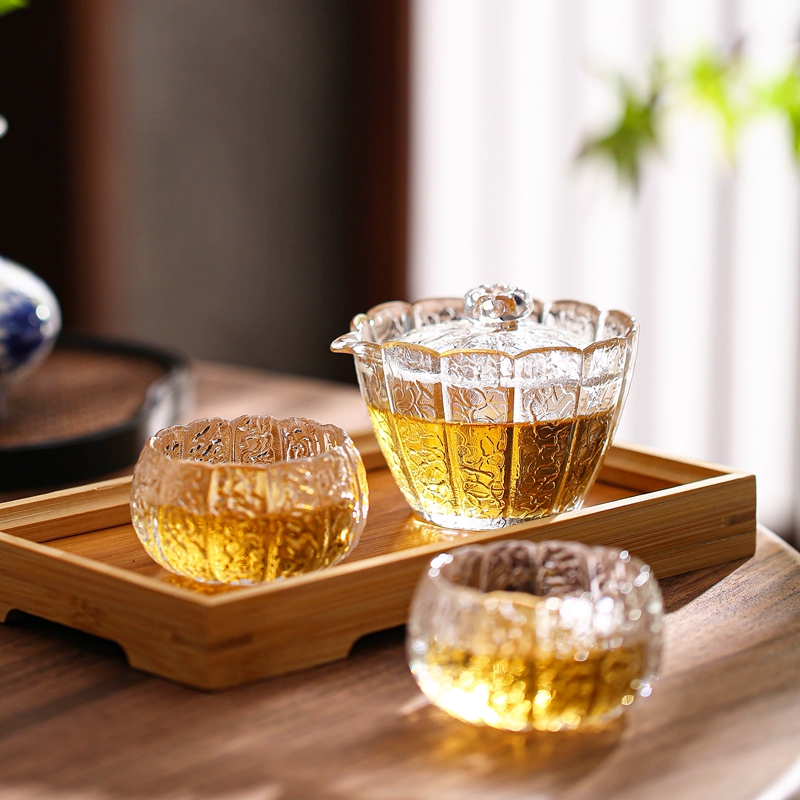 加厚手工公道杯透明玻璃盖碗茶杯耐高温品茗杯大号分茶器功夫茶具