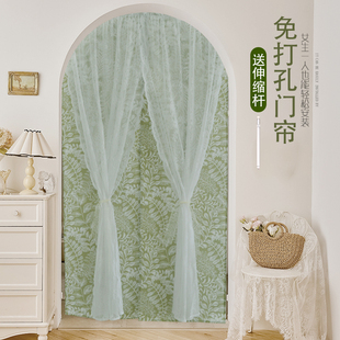 法式门帘家用防水双层蕾丝隔断窗韩式客厅小窗帘半帘遮挡帘免打孔