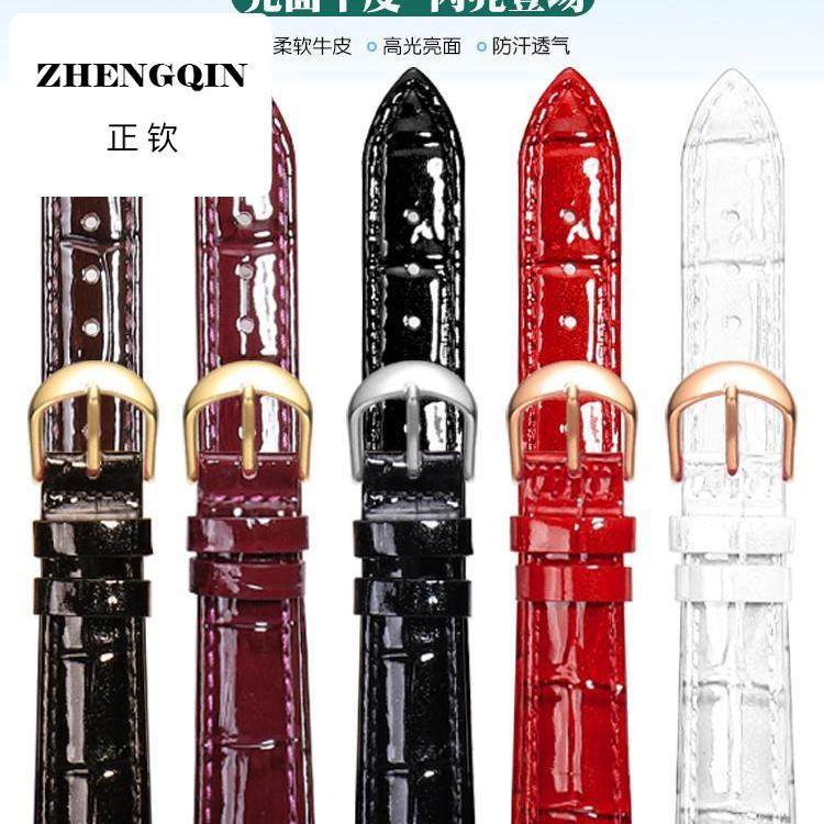 适用真皮手表带女 针扣代用卡西欧浪琴guess铁达时卡梭亮皮16 18m