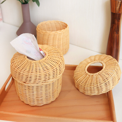 藤编卷筒卫生纸收纳盒手工编织家用卫生纸盒化妆室卷筒卫生纸筒创