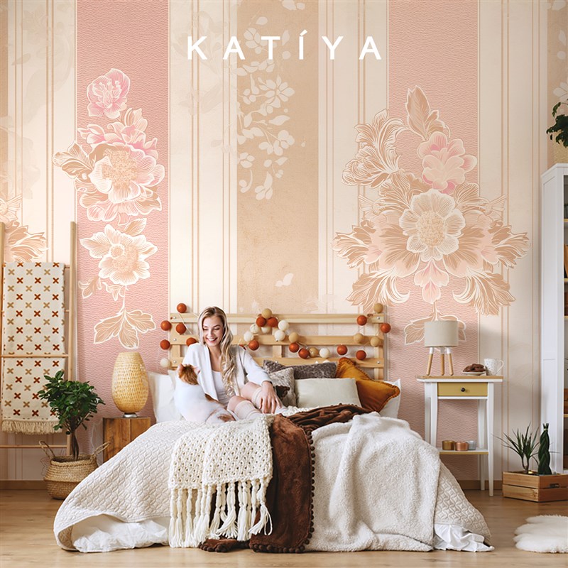 Katiya美式花朵复古墙布电视背景墙卧室壁纸全屋定制壁画2025新款