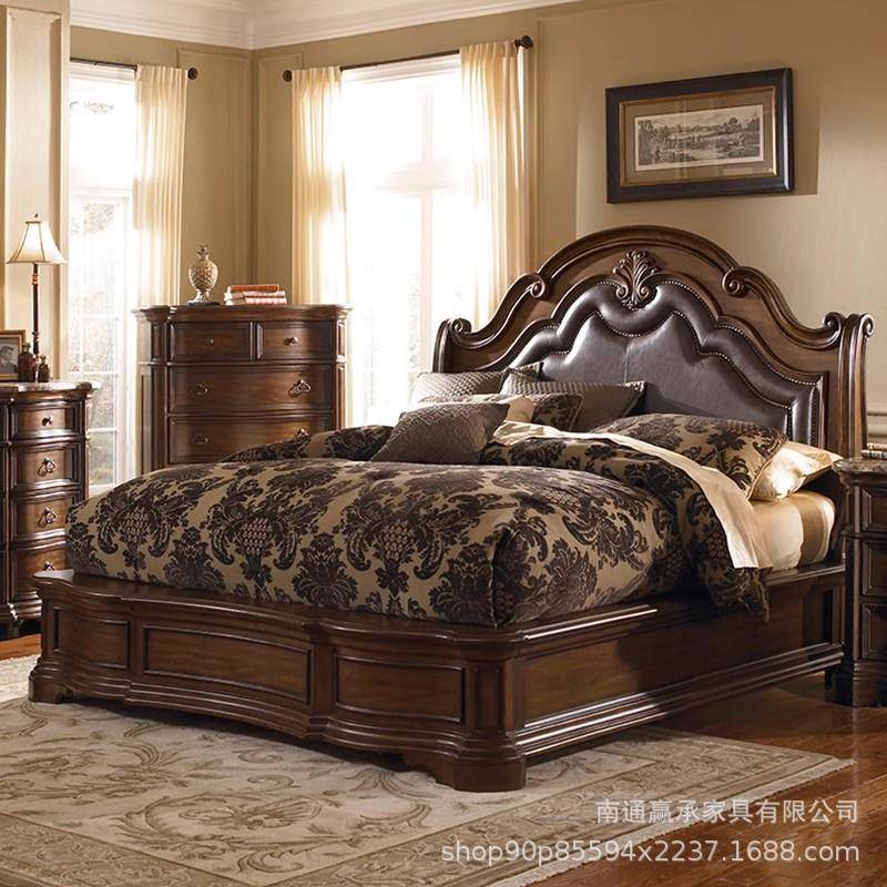 美式床轻奢实木床法式复古床乡村简约1.8米皮艺双人床主卧家具