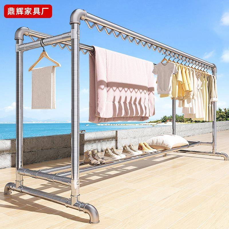 镀锌钢管晾衣架落地家用挂衣架室外双层水管晒被子架子可移动衣架