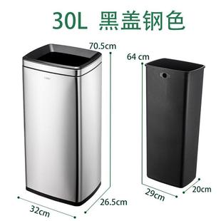 50L无盖大容量不锈钢压圈长筒商用30L方型直投单位厨房家用垃圾桶