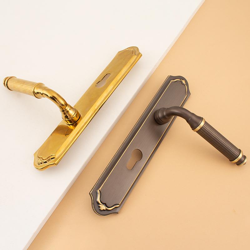 复古纯铜法式门锁欧式美式卧室静音木门锁金色室内连体门把手