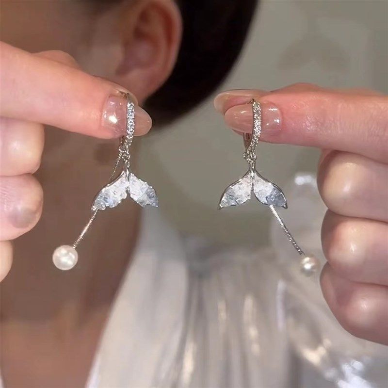 渐变蓝色鱼尾珍珠耳环女轻奢小众设计感清凉冰透耳坠气质时尚耳饰,饰品/流行首饰/时尚饰品新,耳环,淘宝优惠券,粉丝福利购,淘宝优惠卷