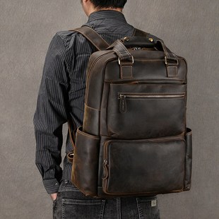 2025新款大容量头层牛皮包高级感旅游真皮背包男士旅行双肩包男款