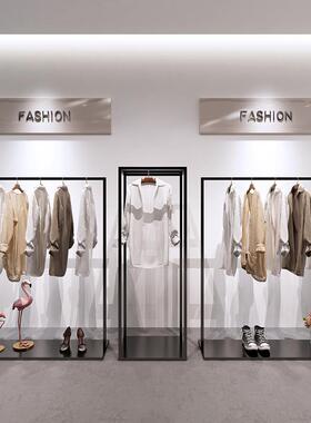 服装店展示架黑色收纳挂衣杆男女装店简约货架陈列架落地挂衣架子