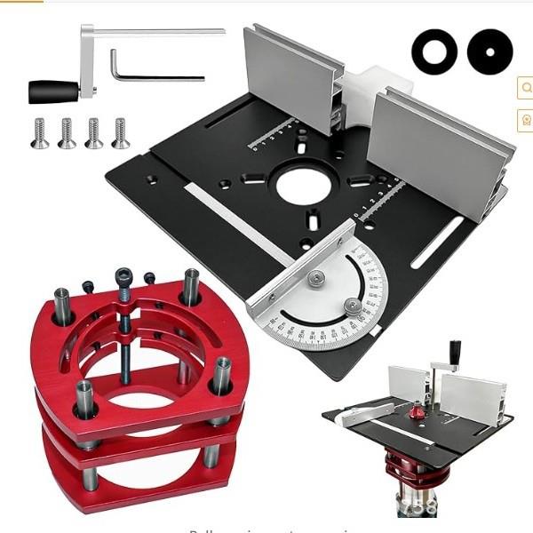 S8木工雕刻机倒装板升降底座电木铣台面铝合金面板靠山推尺倒装板
