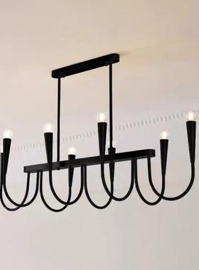 法式美式复古餐厅灯中古风金色黑色蜡烛长条餐桌岛台饭厅LED吊灯